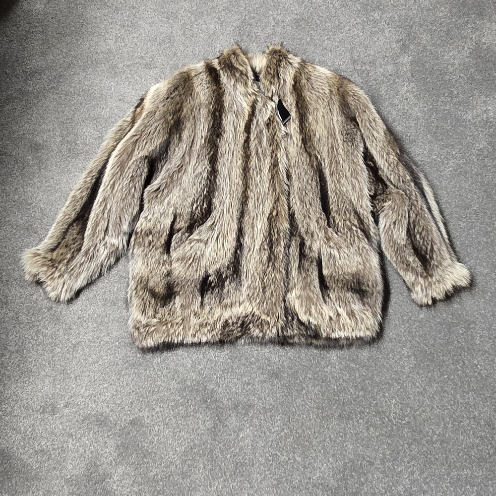 Louis Feraud Black and Brown Raccoon Or  Coyote Fur Coat #23